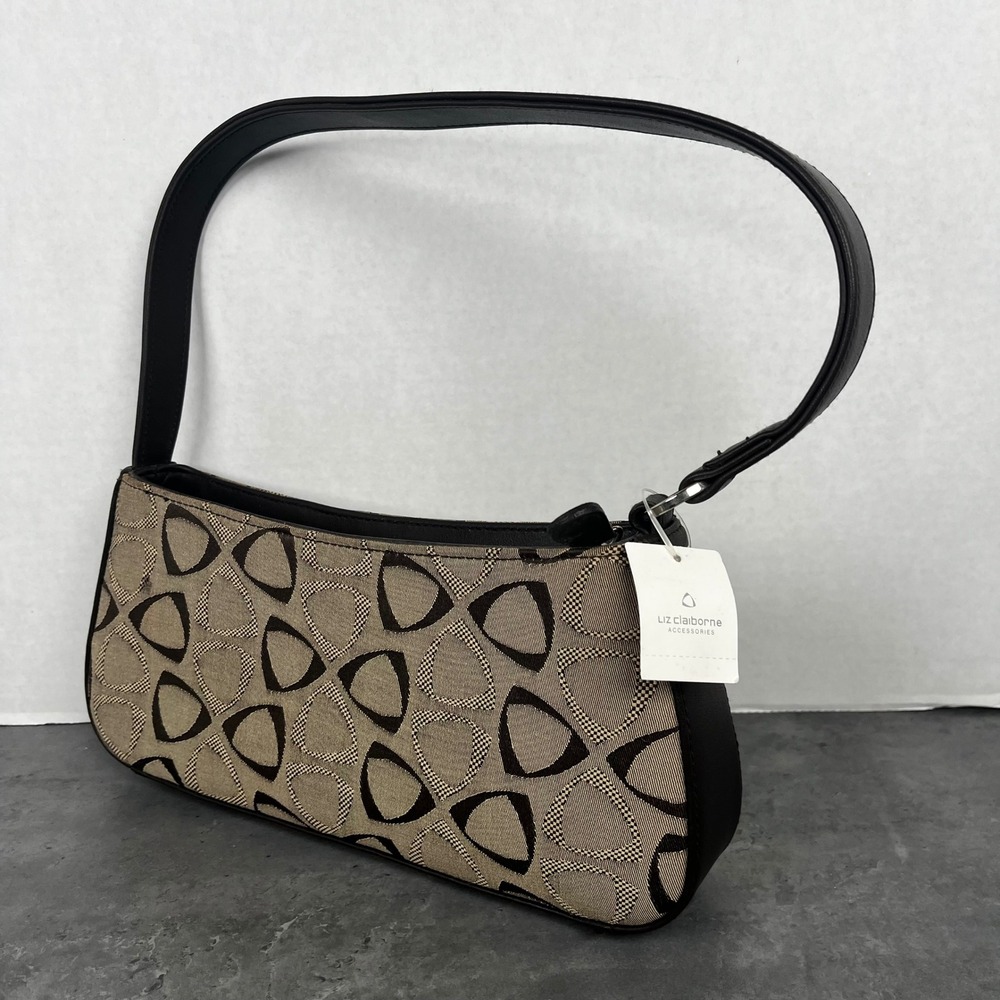 Liz Claiborne Brown Geometric Baguette Shoulder Bag Status Quo II NWT 10" x 4.5"